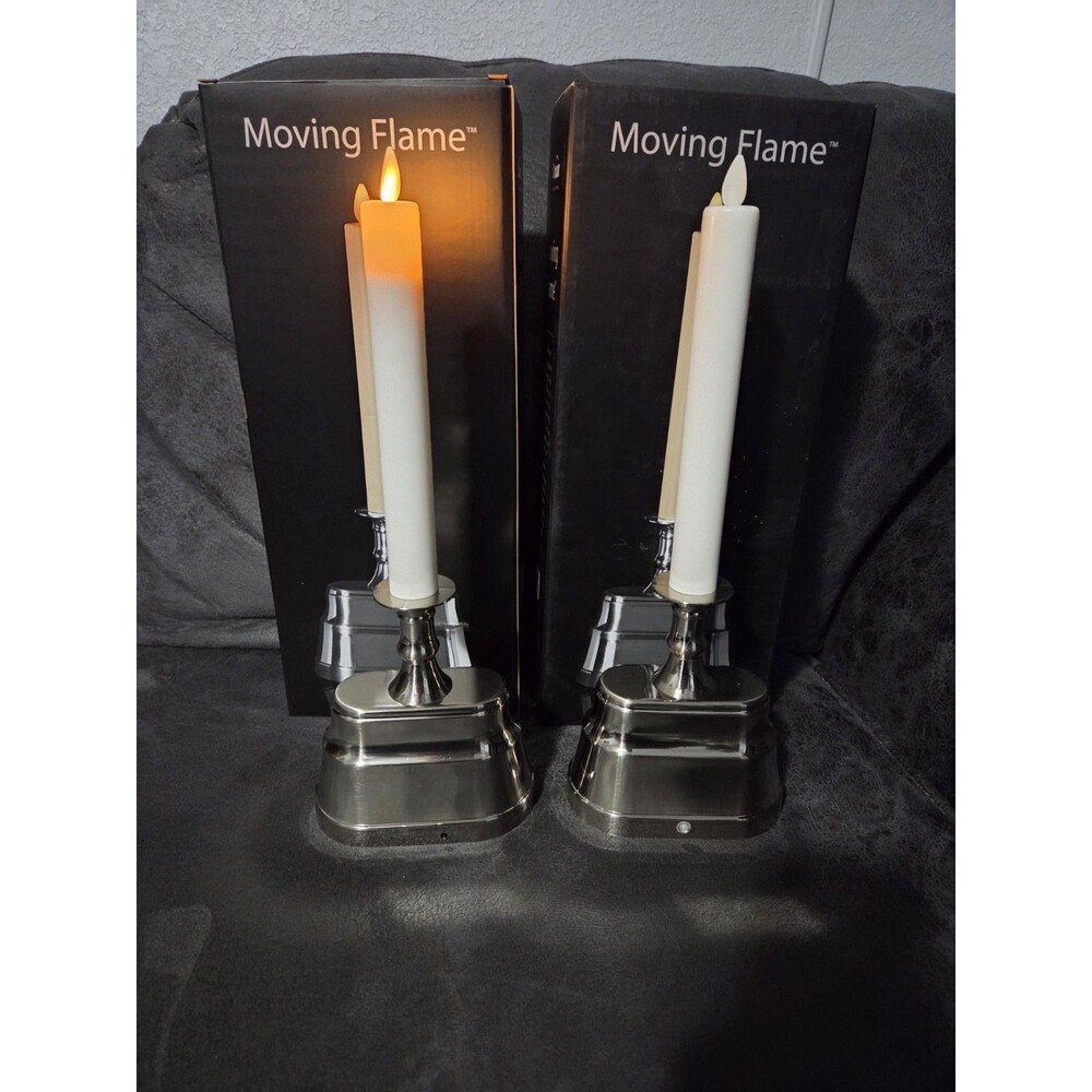 Set of 2 Moving Flame 13" LED Window Candles Ivory & Nickel Dusk to Dawn Sensor
